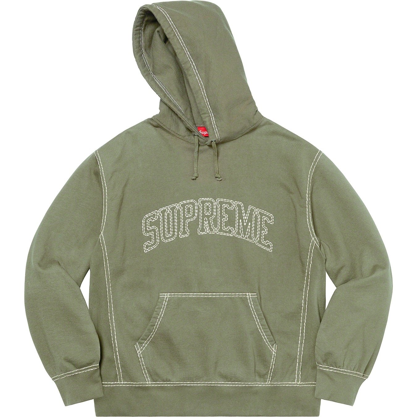 Supreme Big Stitch Hooded Sweatshirt (FW20) - Light Olive - $158