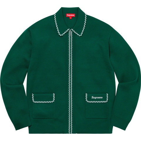Supreme Checkerboard Zip Up Sweater - Green