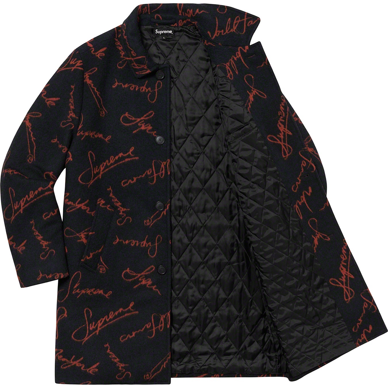 Supreme Script Logos Wool Overcoat (FW20) - Black - $558