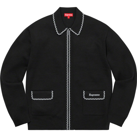 Supreme Checkerboard Zip Up Sweater - Black