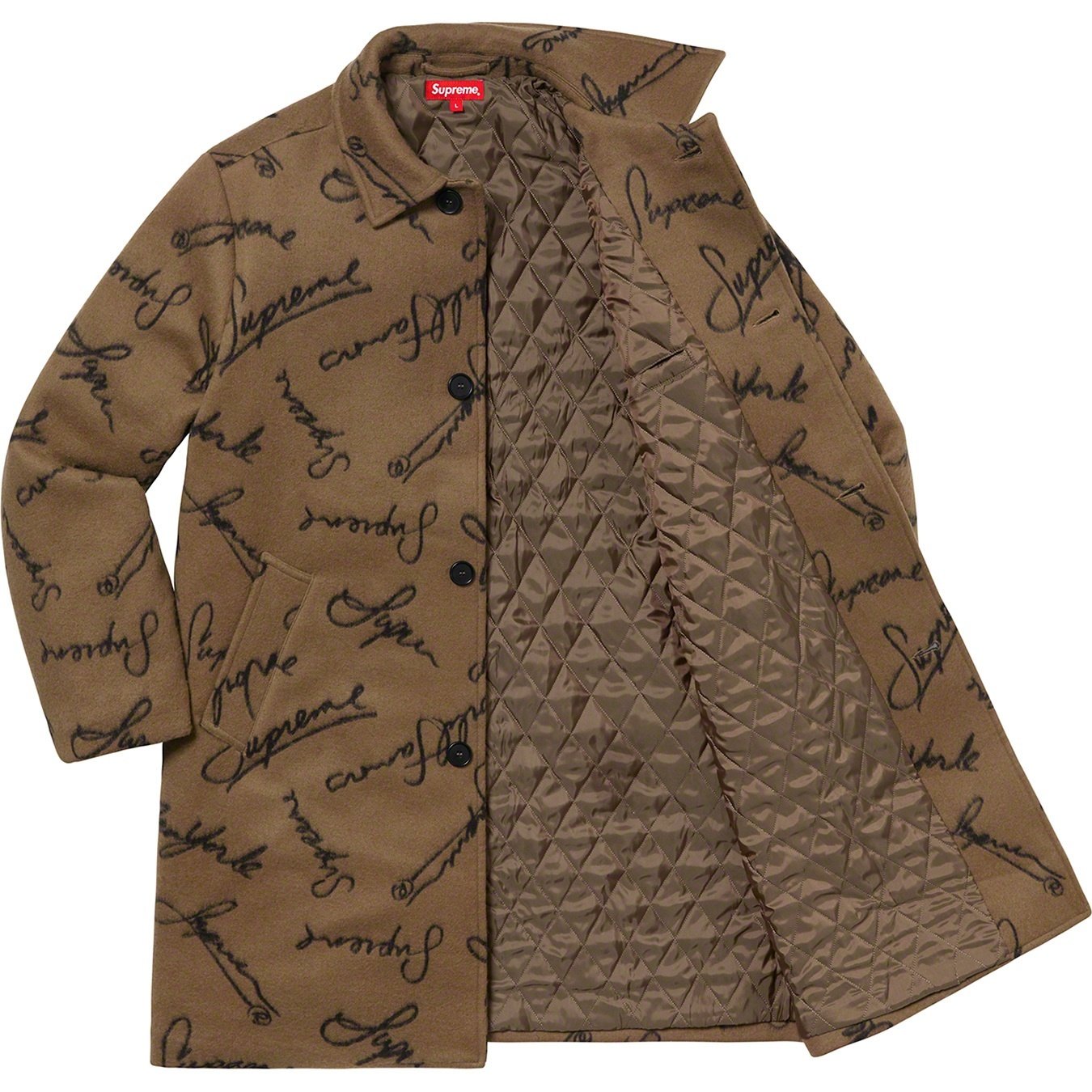 Supreme Script Logos Wool Overcoat (FW20) - Tan - $558