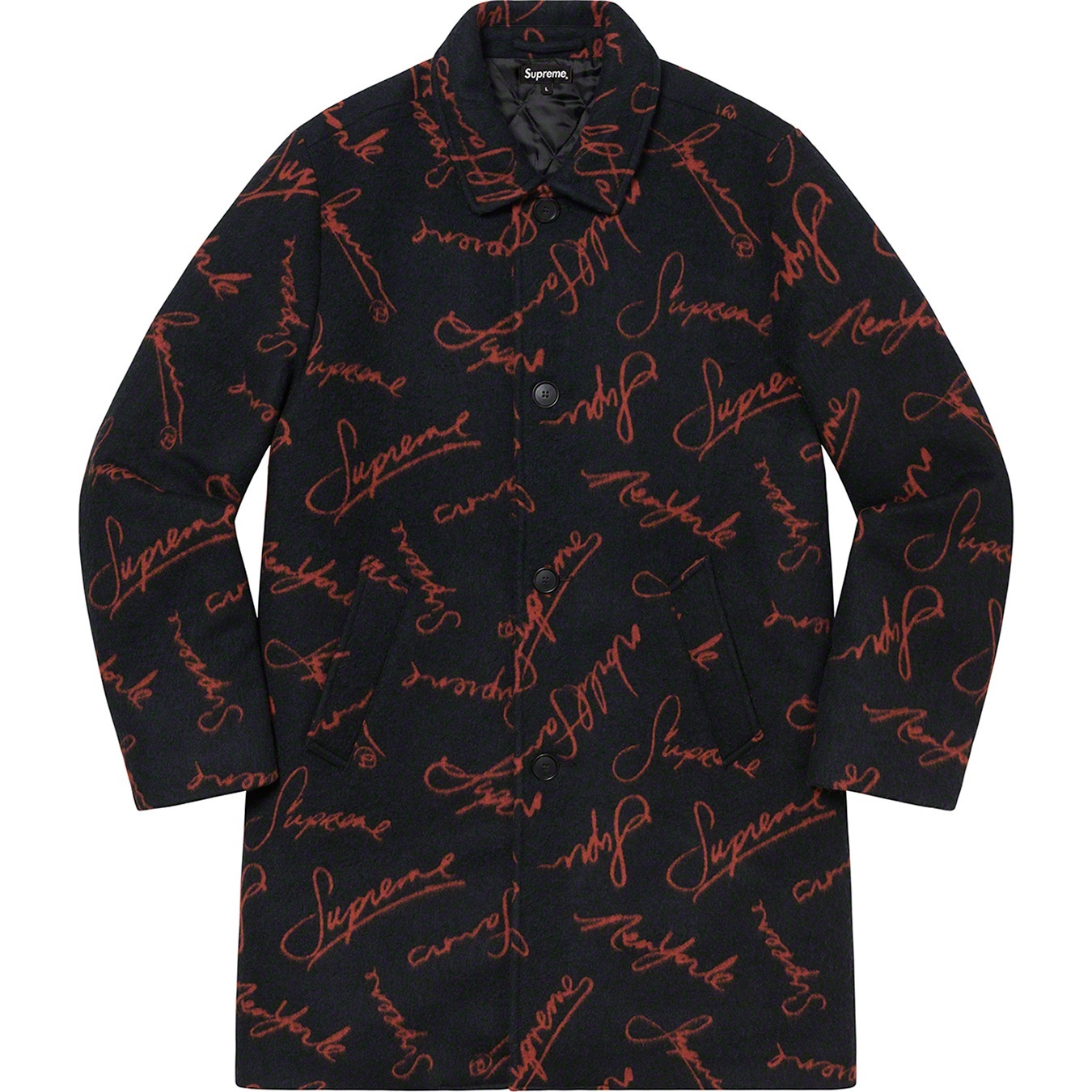 Supreme Script Logos Wool Overcoat (FW20) - Black - $558