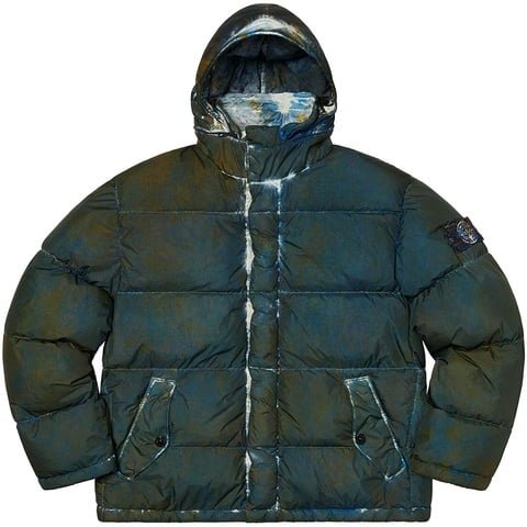 Supreme Supreme®/Stone Island® Painted Camo Crinkle Down Jacket - Dark Teal