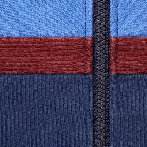 Supreme Big Logo Paneled Zip Up Hooded Sweatshirt - Navy