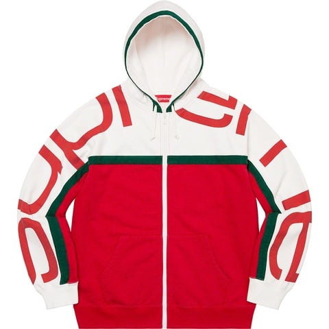 Supreme Big Logo Paneled Zip Up Hooded Sweatshirt - Red