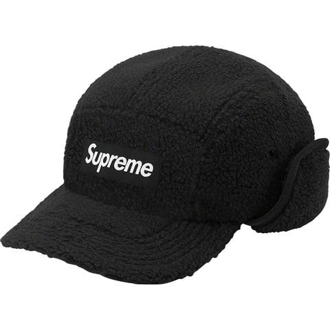 Supreme Deep Pile Earflap Camp Cap - Black