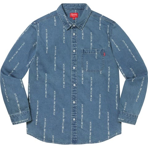 Supreme Logo Stripe Jacquard Denim Shirt - Blue