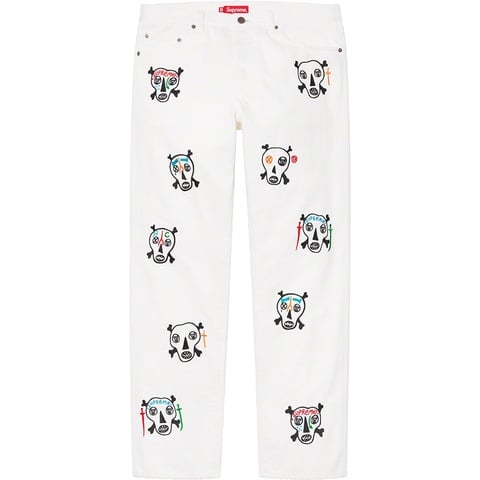 Supreme Clayton Patterson/Supreme Skulls Embroidered Regular Jean - White