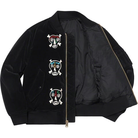 Supreme Clayton Patterson/Supreme Skulls Embroidered Velvet MA-1 - Black