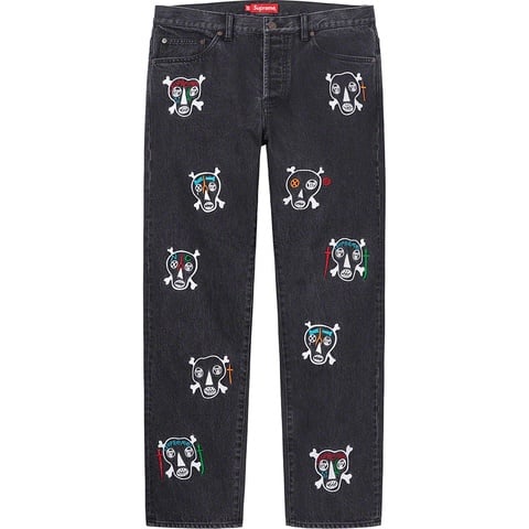 Supreme Clayton Patterson/Supreme Skulls Embroidered Regular Jean - Black