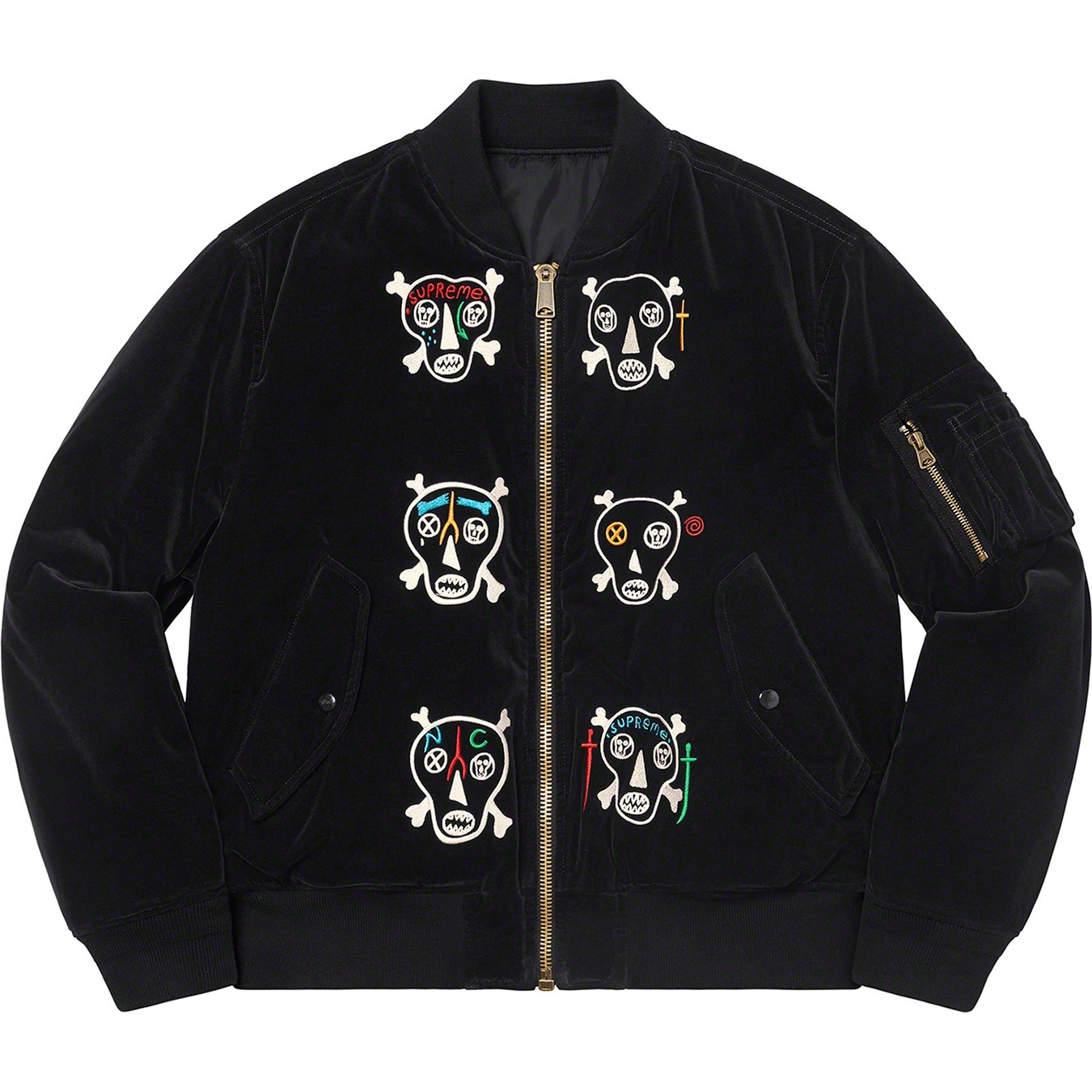 Supreme Clayton Patterson Supreme Skulls Embroidered Velvet MA-1 (SS21) - Black - $398