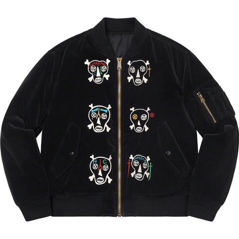 supreme クレイトン　MA-1 ベロア　刺繍　XL Clayton Patterson/Supreme Skulls Embroidered Velvet MA-1 - Supreme