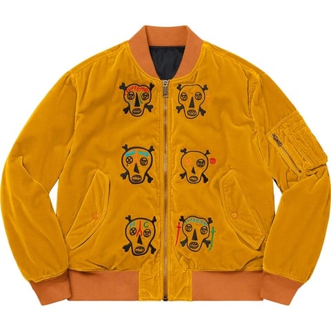 Supreme Clayton Patterson/Supreme Skulls Embroidered Velvet MA-1 - Gold