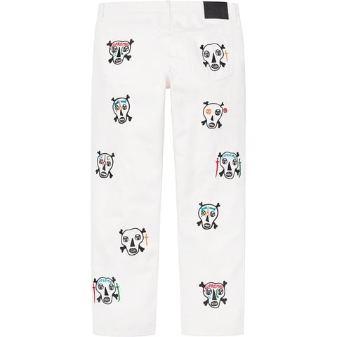 Supreme Clayton Patterson/Supreme Skulls Embroidered Regular Jean - White