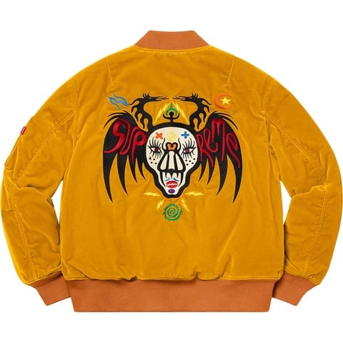 Supreme Clayton Patterson/Supreme Skulls Embroidered Velvet MA-1 - Gold