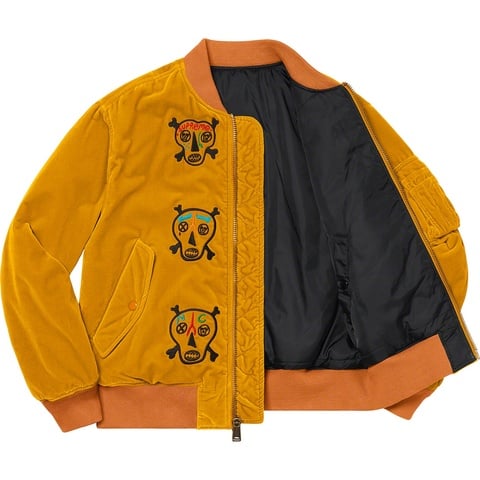 Supreme Clayton Patterson/Supreme Skulls Embroidered Velvet MA-1 - Gold