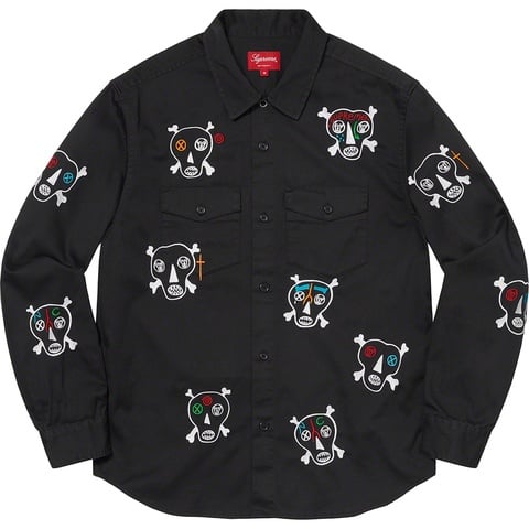 Supreme Clayton Patterson/Supreme Skulls Embroidered Work Shirt - Black