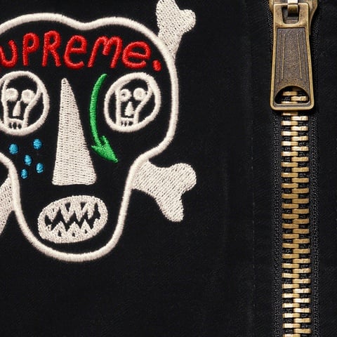 Supreme Clayton Patterson/Supreme Skulls Embroidered Velvet MA-1 - Black