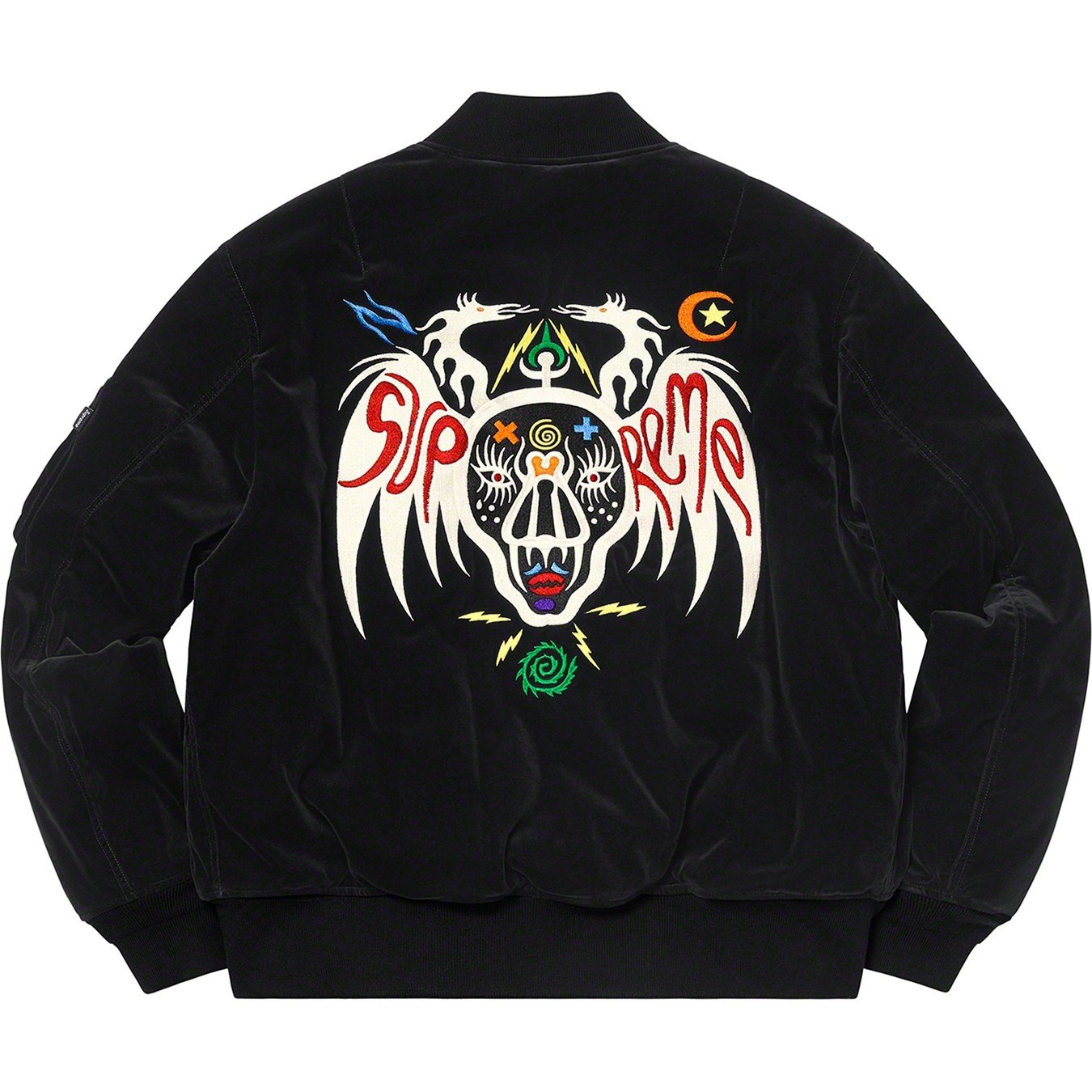 Supreme Clayton Patterson Supreme Skulls Embroidered Velvet MA-1 (SS21) - Black - $398