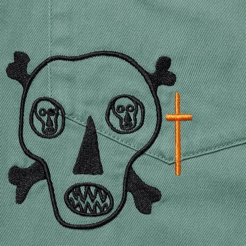 Supreme Clayton Patterson/Supreme Skulls Embroidered Work Shirt - Dusty Green