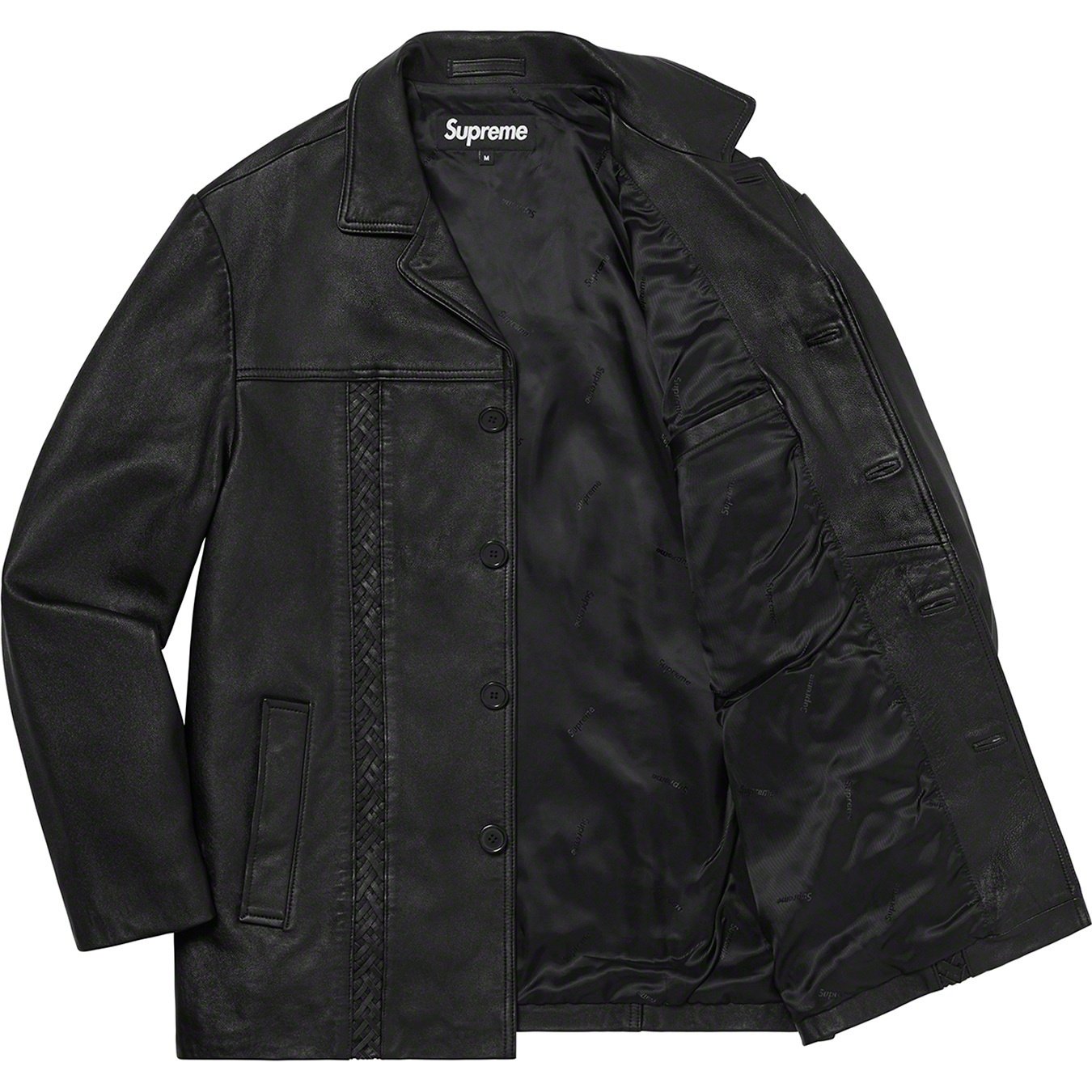 Supreme Braided Leather Overcoat (SS21) - Black - $598