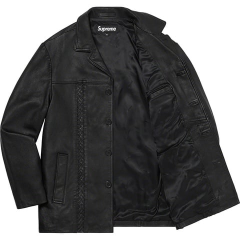 Supreme Braided Leather Overcoat - Black