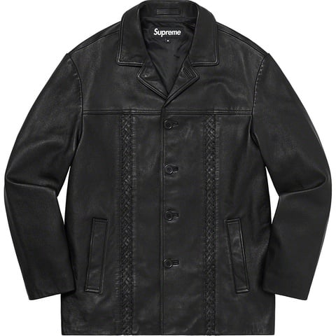 Supreme Braided Leather Overcoat - Black