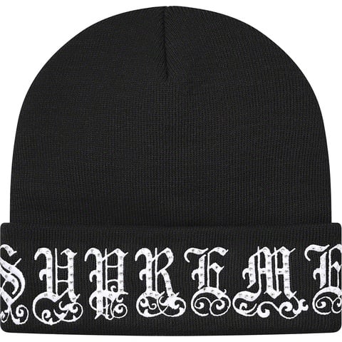 Supreme Old English Rhinestone Beanie - Black