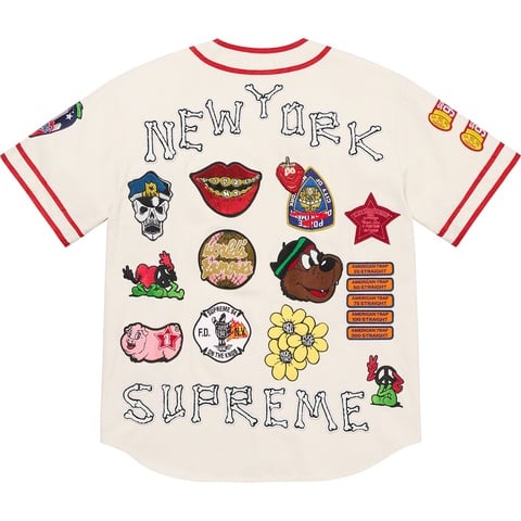 Supreme Patches Denim Baseball Jersey - Natural