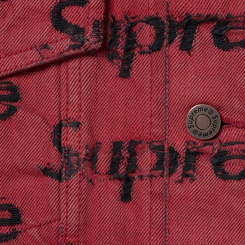 Supreme Frayed Logos Denim Trucker Jacket - Red