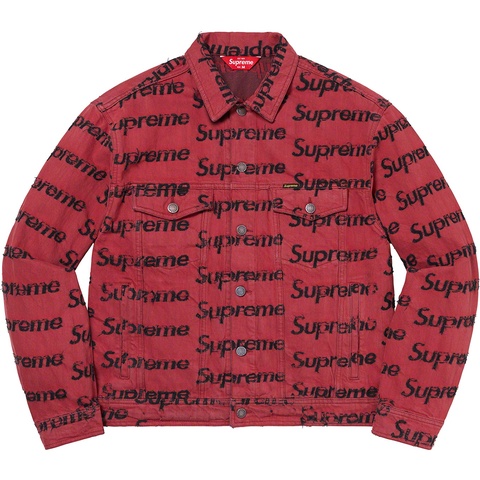 Supreme Frayed Logos Denim Trucker Jacket - Red