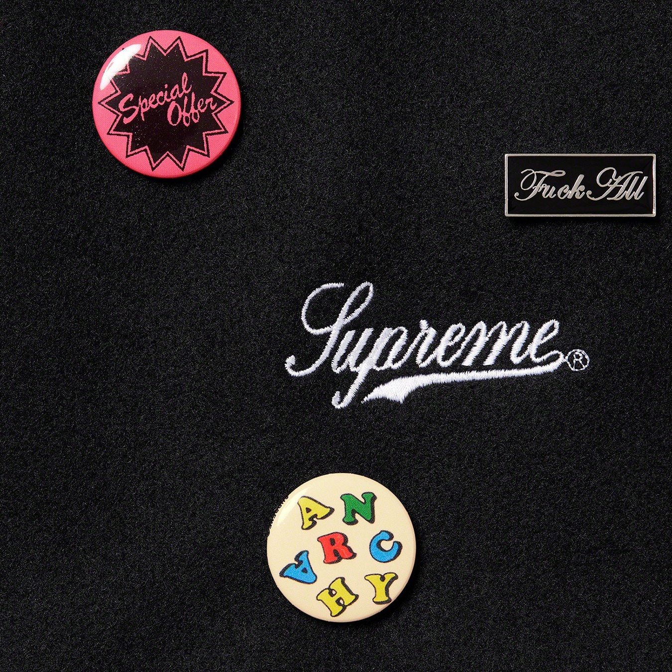 Supreme Jamie Reid Supreme It's All Bollocks Varsity Jacket (SS21) - Black - $368