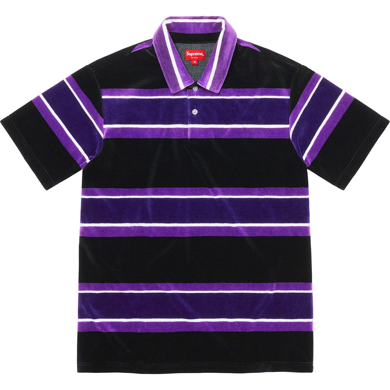 Supreme Stripe Velour Polo (SS21) - Black - $110