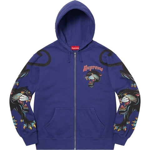 Supreme Panther Zip Up Hooded Sweatshirt - Washed Navy