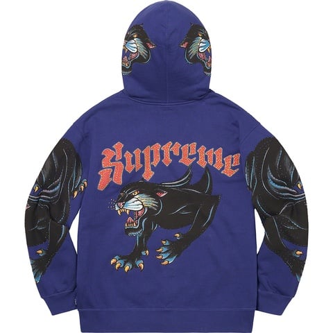 Supreme Panther Zip Up Hooded Sweatshirt - Washed Navy