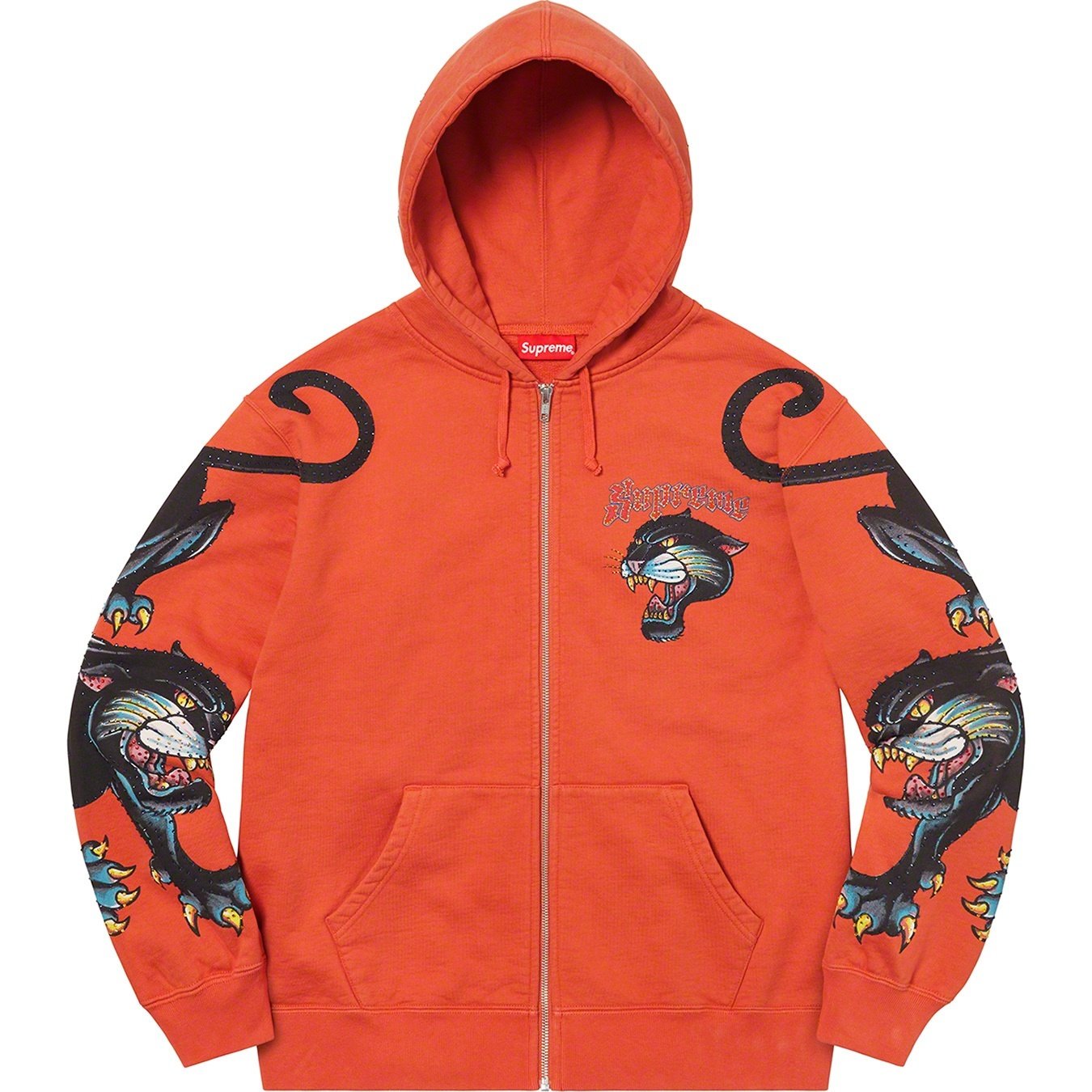 Supreme Panther Zip Up Hooded Sweatshirt (SS21) - Burnt Orange - $168