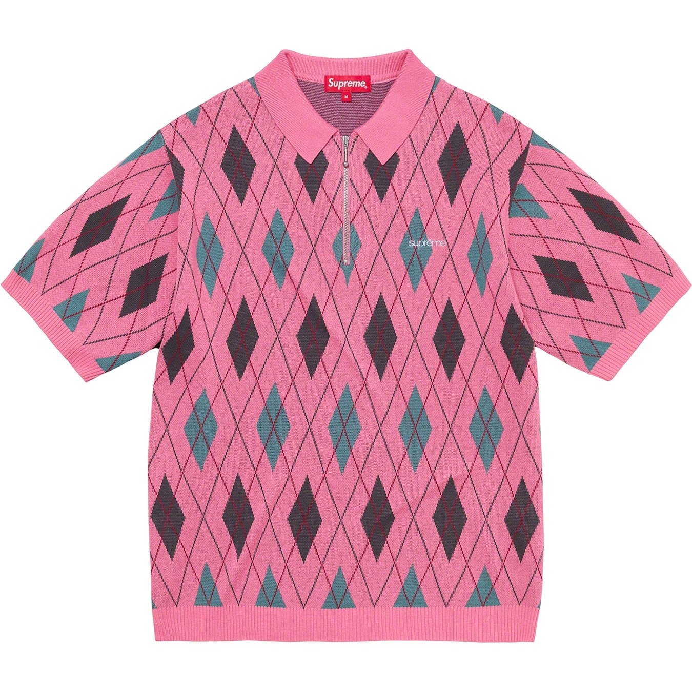 Supreme Argyle Zip Polo (FW21) - Dusty Magenta - $118