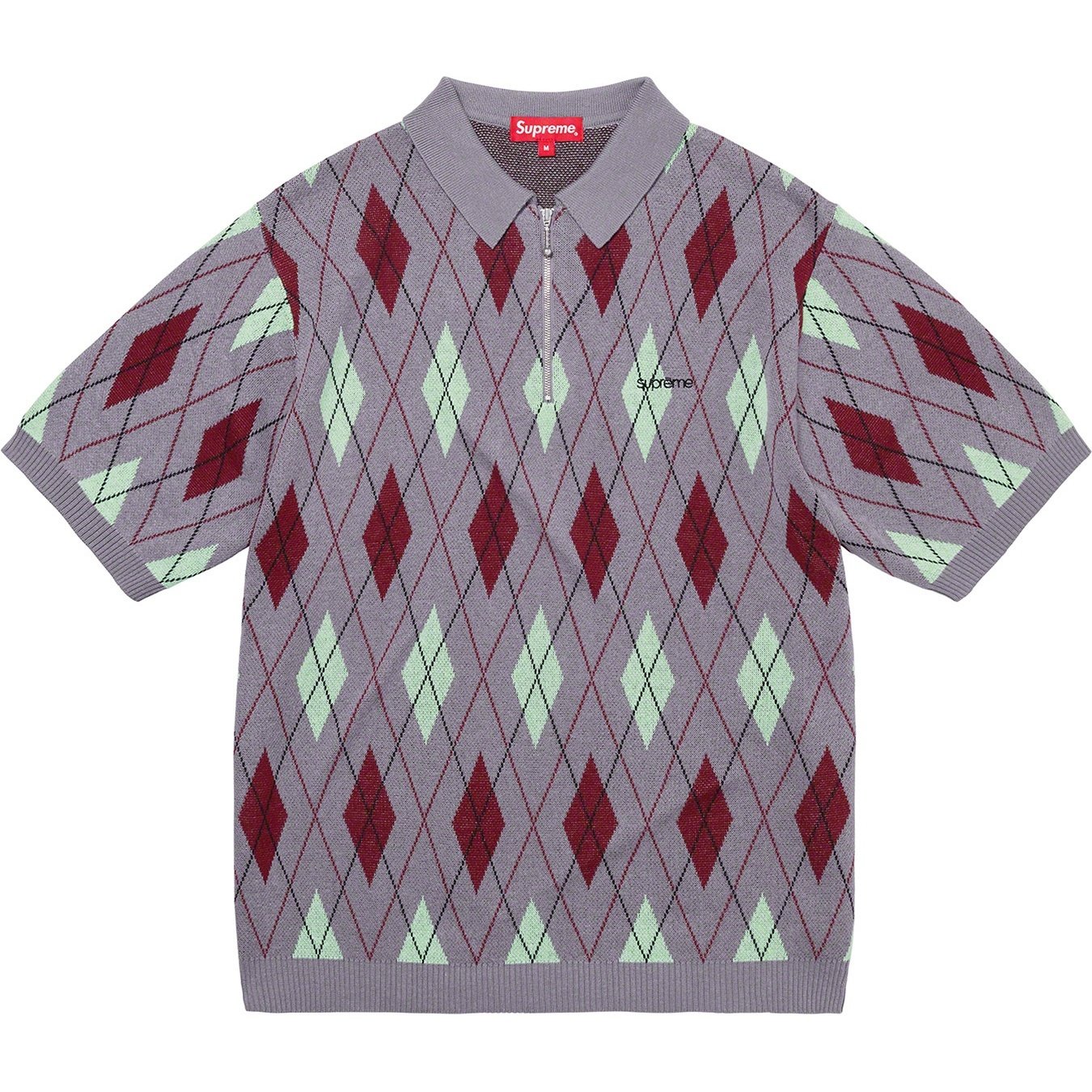Supreme Argyle Zip Polo (FW21) - Grey - $118