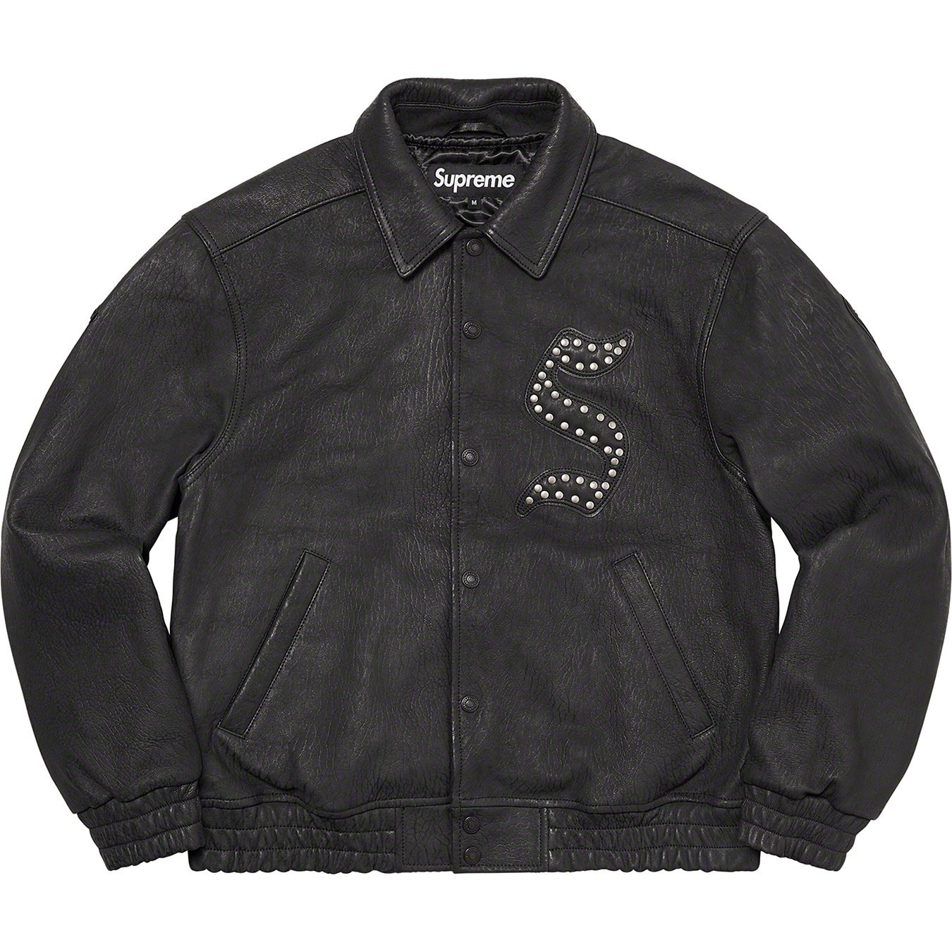 Supreme Pebbled Leather Varsity Jacket (FW21) - Black - $798