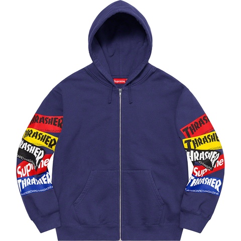 Supreme Supreme®/Thrasher® Multi Logo Zip Up Hooded Sweatshirt - Washed Navy