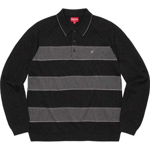 Supreme Knit Stripe L/S Polo - Black