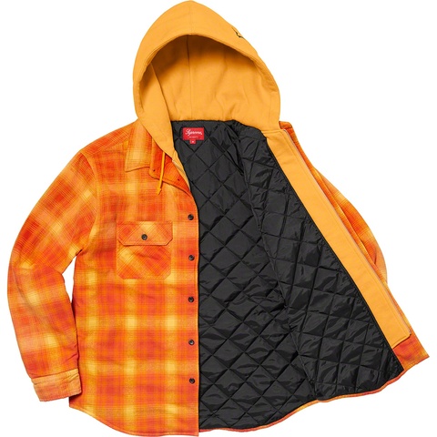 Supreme Hooded Flannel Zip Up Shirt - Orange
