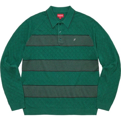 Supreme Knit Stripe L/S Polo - Green