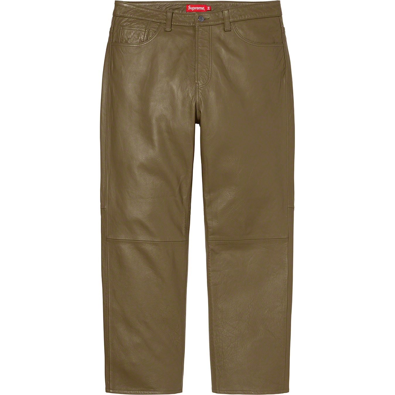 Supreme Leather 5-Pocket Jean (FW21) - Olive - $398