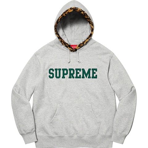 Supreme Leopard Trim Hooded Sweatshirt - Heather Grey