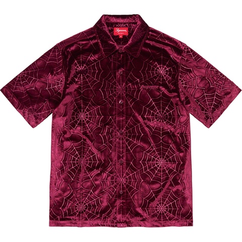 Supreme Spider Web Velvet S/S Shirt - Burgundy