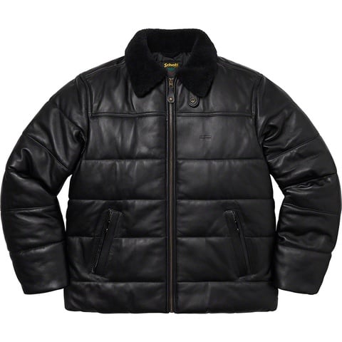 Supreme Supreme®/Schott® Shearling Collar Leather Puffy Jacket - Black