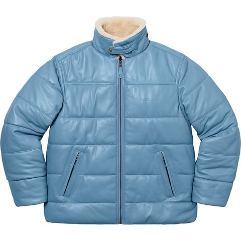 Supreme Supreme®/Schott® Shearling Collar Leather Puffy Jacket - Light Blue