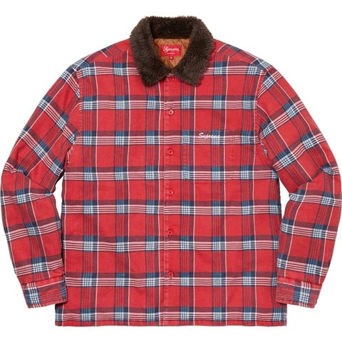 Supreme Faux Fur Collar Flannel Shirt - Red