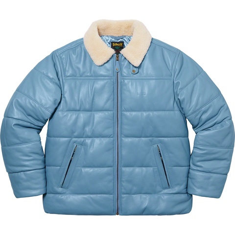 Supreme®/Schott® Shearling Collar Leather Puffy Jacket - Supreme